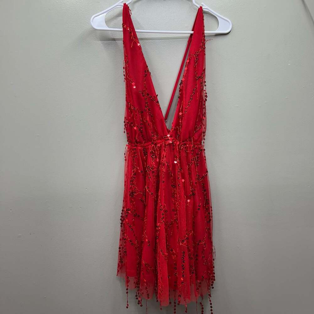Selfie Leslie Ariana Sequin Mini Party Dress Red